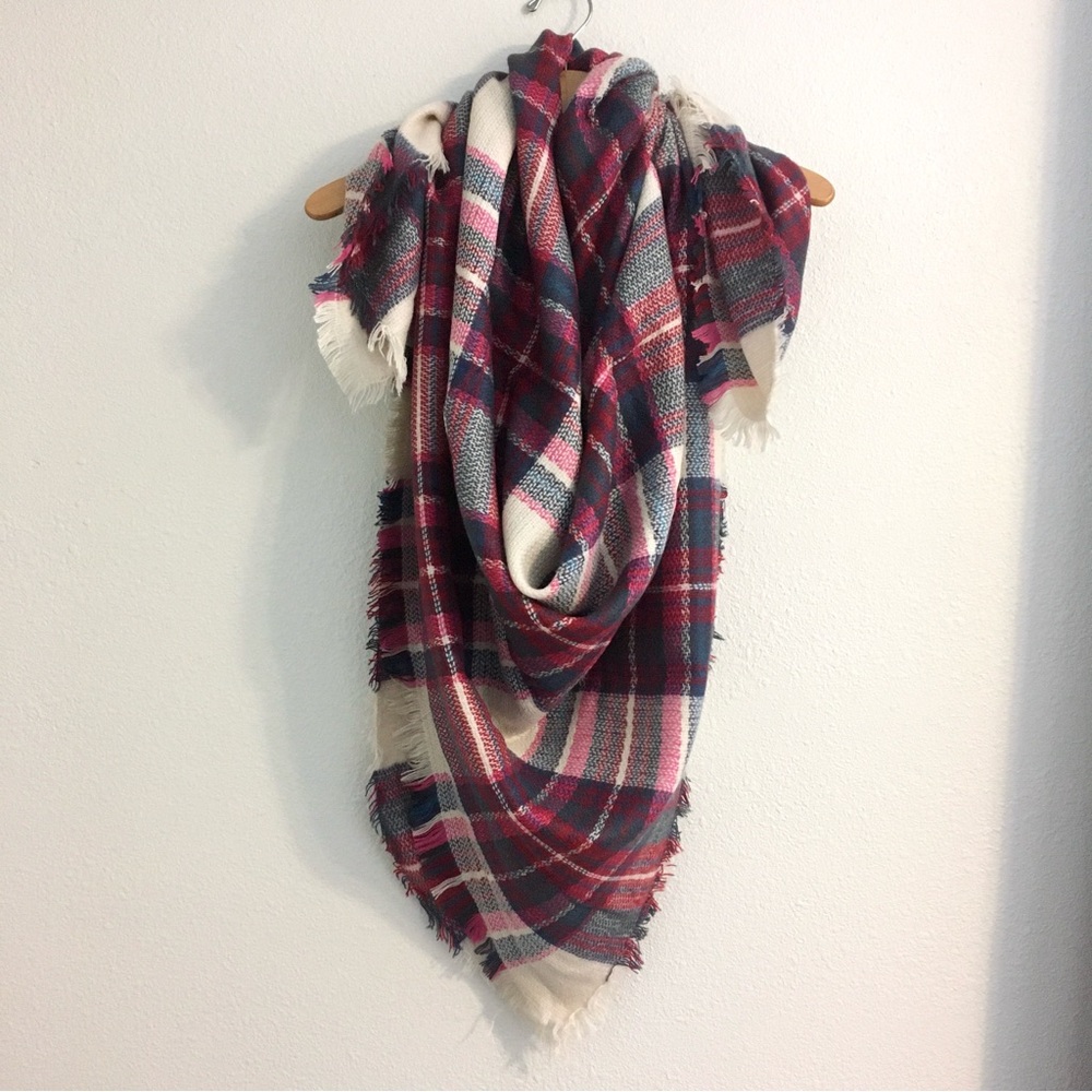 Women's Blanket Scarf - Pink/Red/Cream/Green Plaid